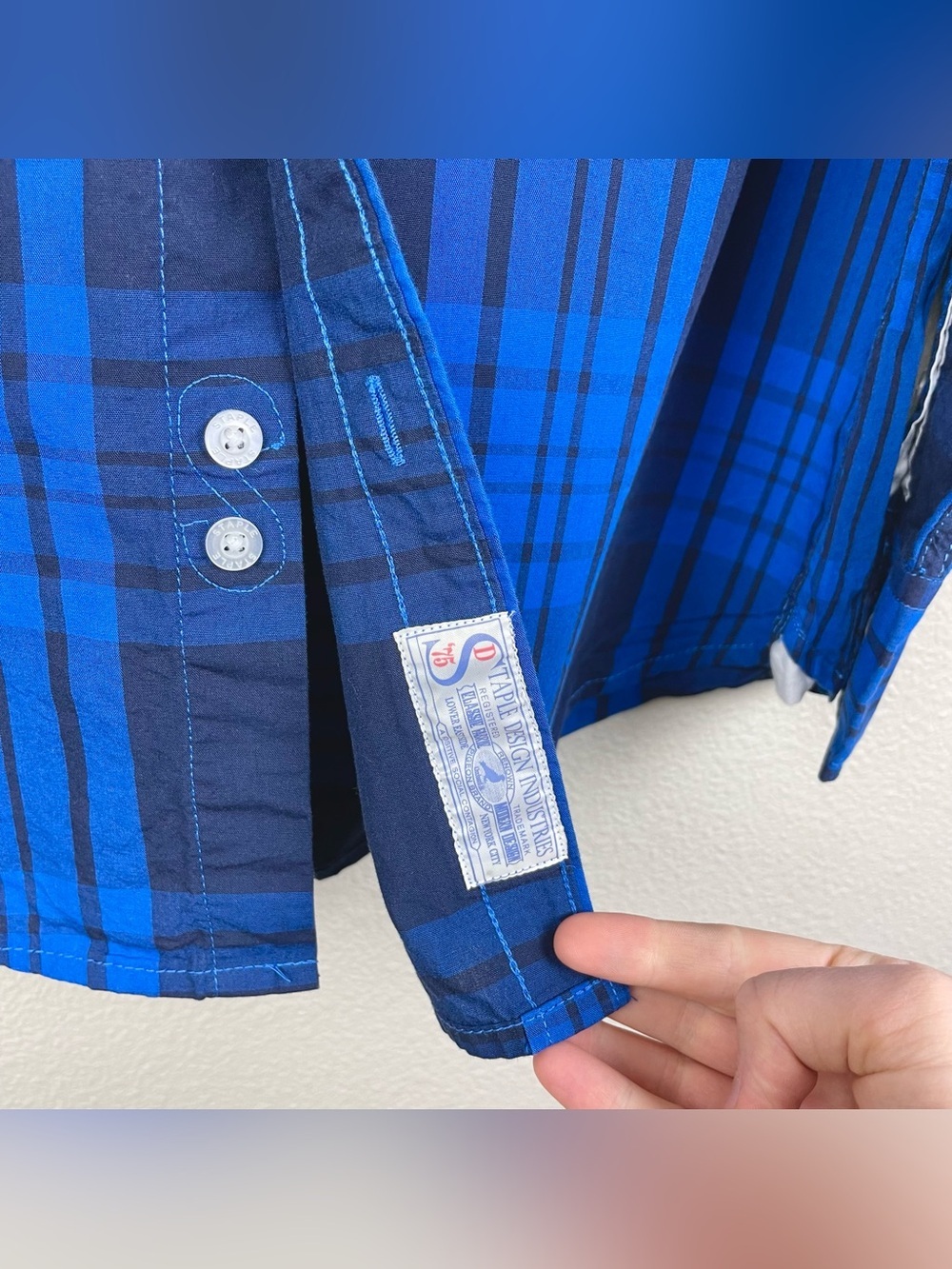 Staple Pigeon Men's Large Blue Plaid Long Sleeve Button Down Collared Shirt - Picture 7 of 16